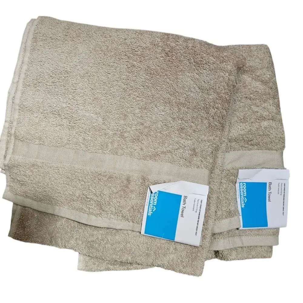 Room Essentials Bath Towels Set of 2 Tan Taupe OEKO-TEX Fade Resistant NWT
